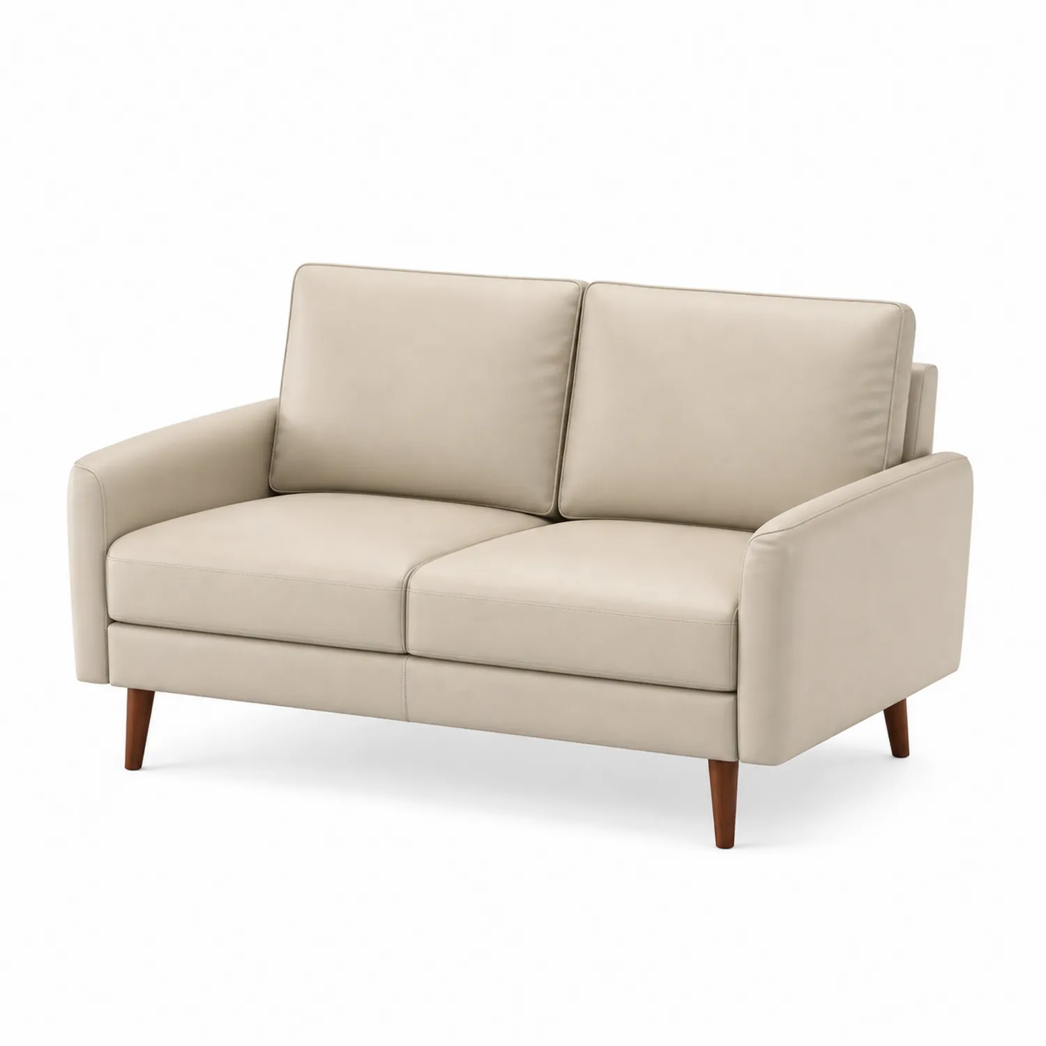 Dwuosobowa sofa z ekoskóry beżowa z drewnianymi nogami 150x85x80 cm