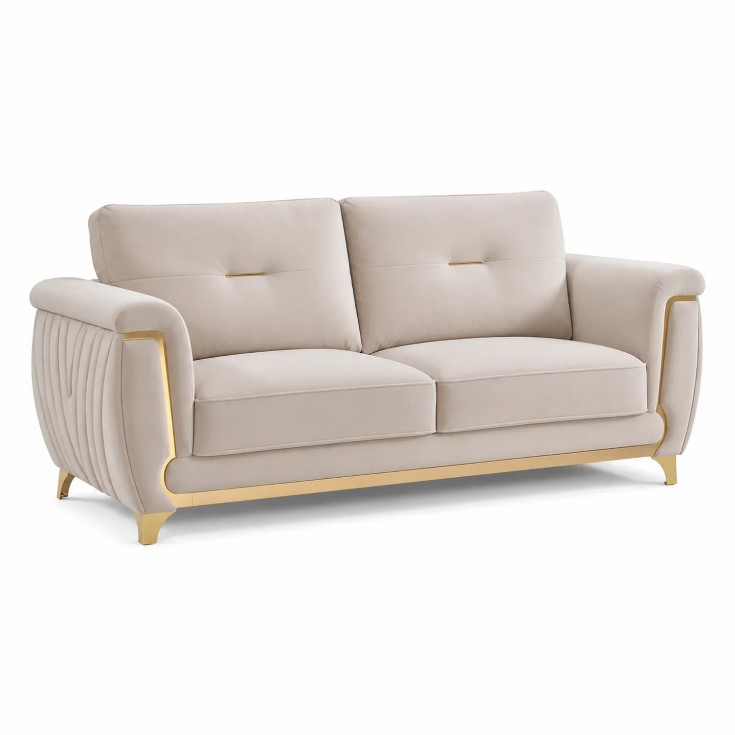 Sofa dwuosobowa z tkaniny welurowej z metalowymi akcentami, Kremowa