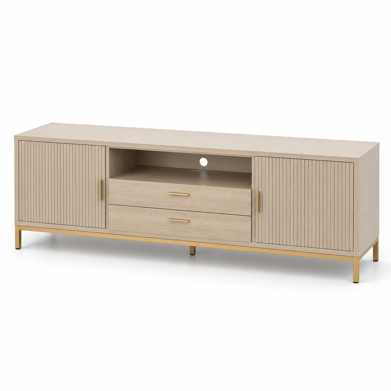 Szafka RTV prostokątna z drewna i metalu Beżowa 180x40x50 cm