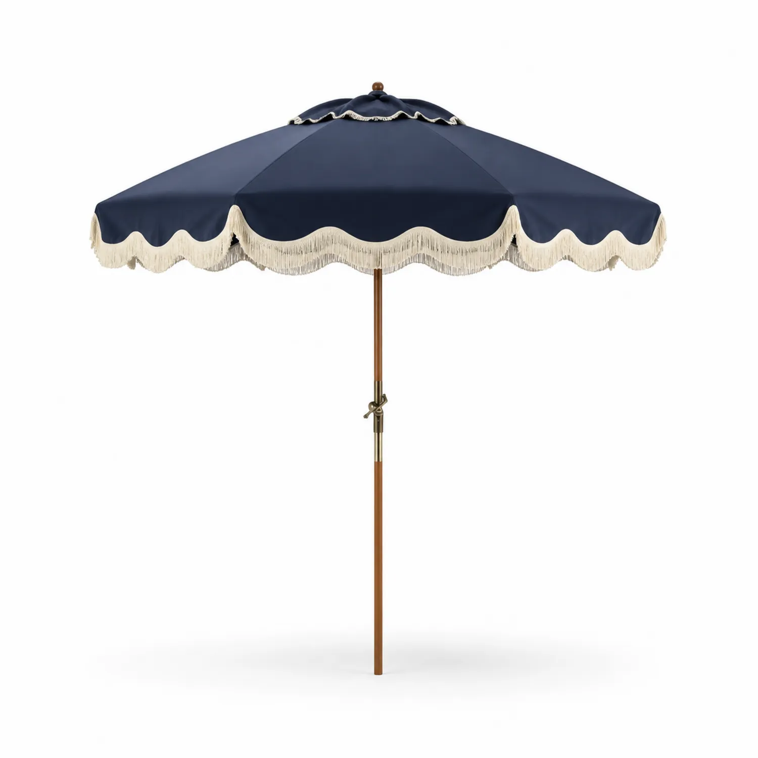 Parasol Plażowy Okrągły 220 cm Granatowy z Drewnianym Trzonem