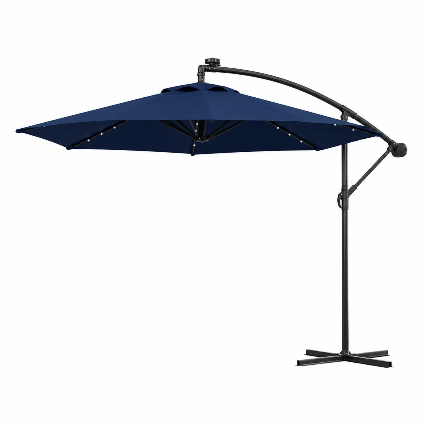 Parasol ogrodowy z bocznym ramieniem okrągłym 300 cm niebieski poliester