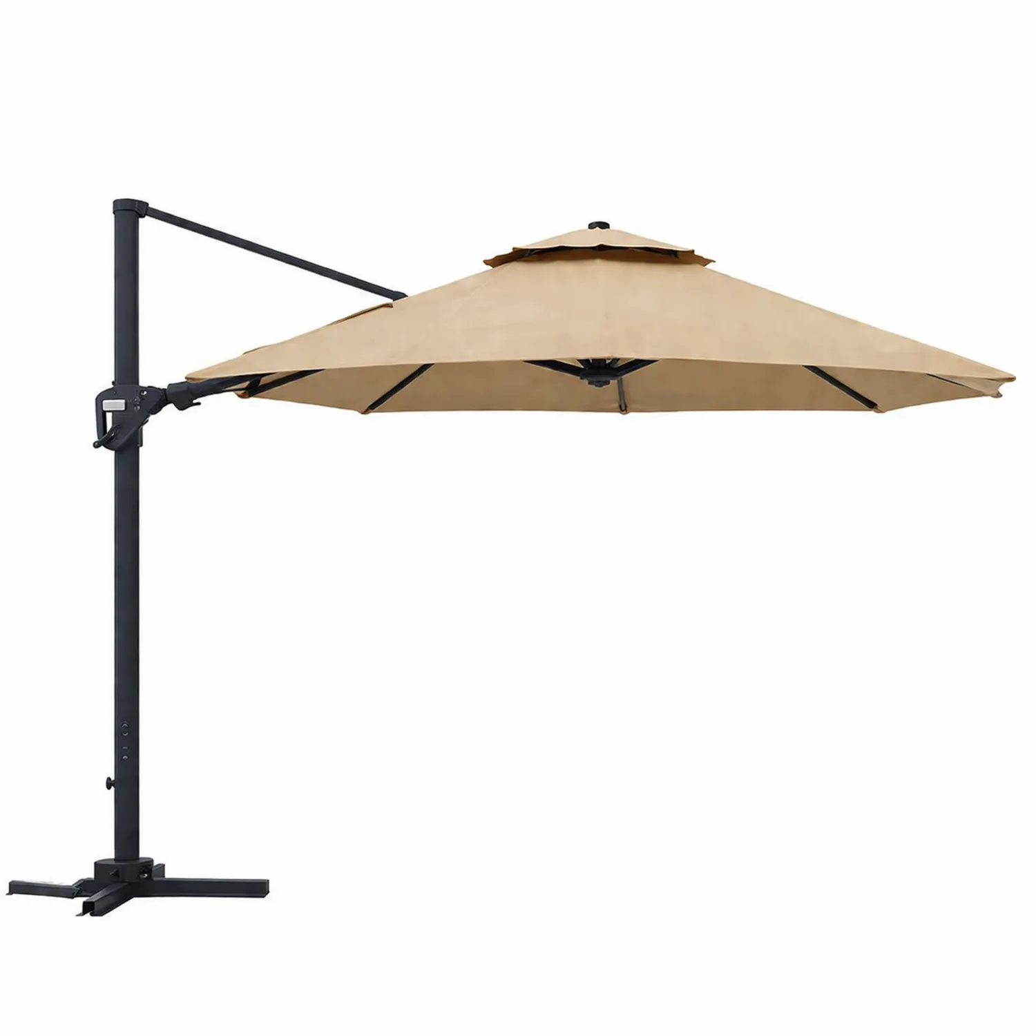 Parasol z bocznym ramieniem okrągły 300 cm beżowy poliester stal