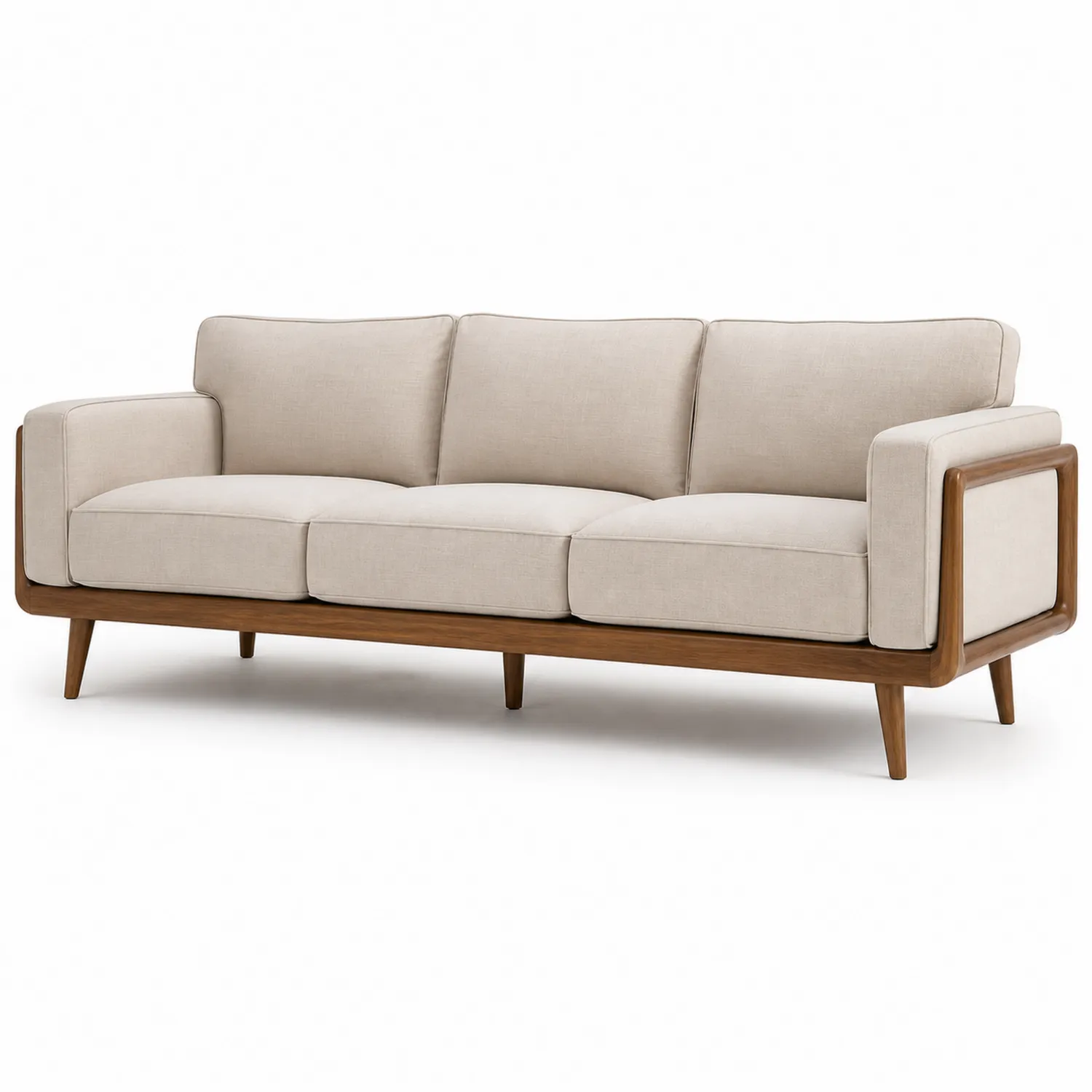 Sofa trzyosobowa prostokątna 200cm Beżowa Len Drewno Bukowe-ardessaliving