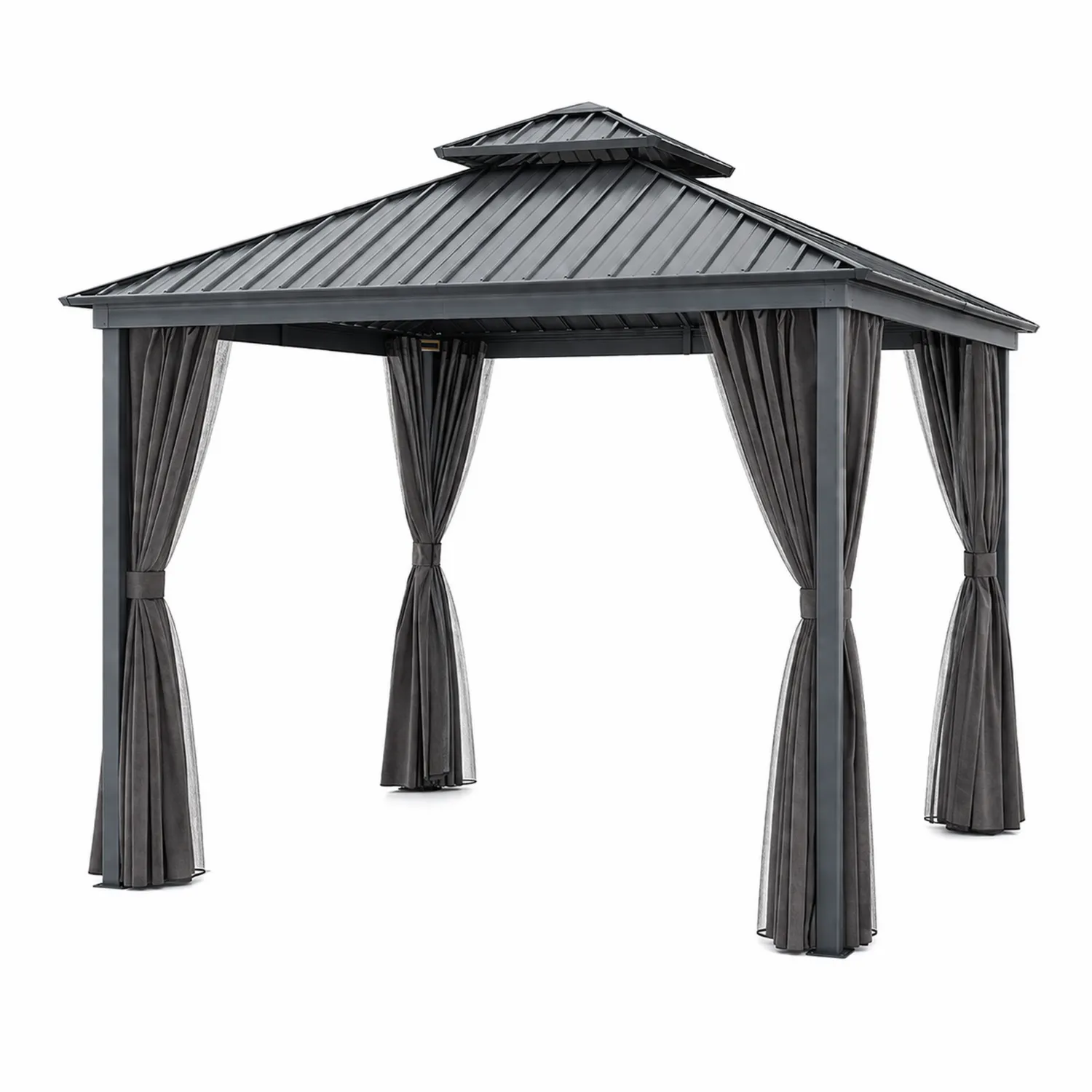 Altana ogrodowa z aluminium 300x400 cm Szary z dachem stalowym i zasłonami poliestrowymi-ardessaliving