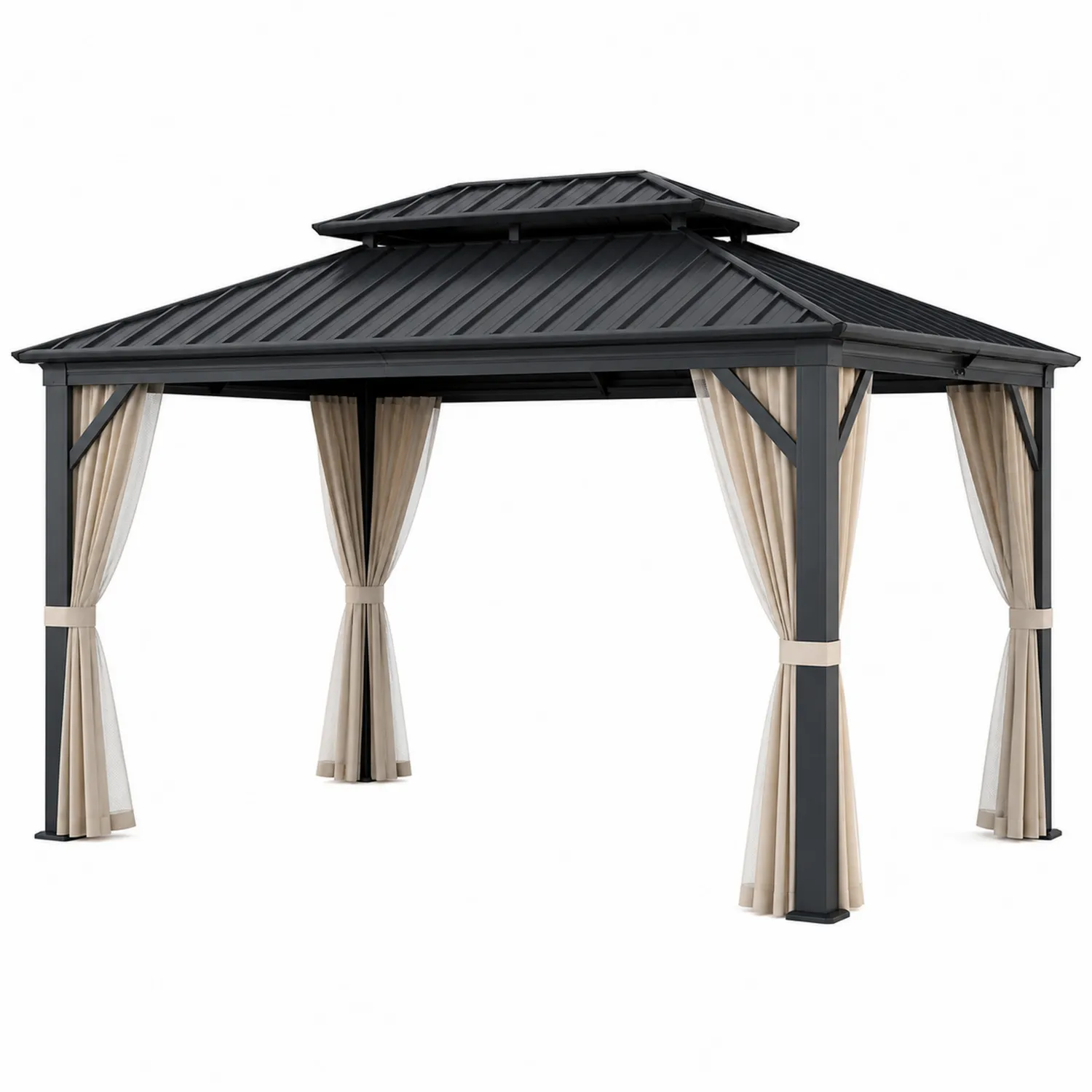 Altana ogrodowa metalowa z zasłonami poliestrowymi 400x300x285 cm-ardessaliving