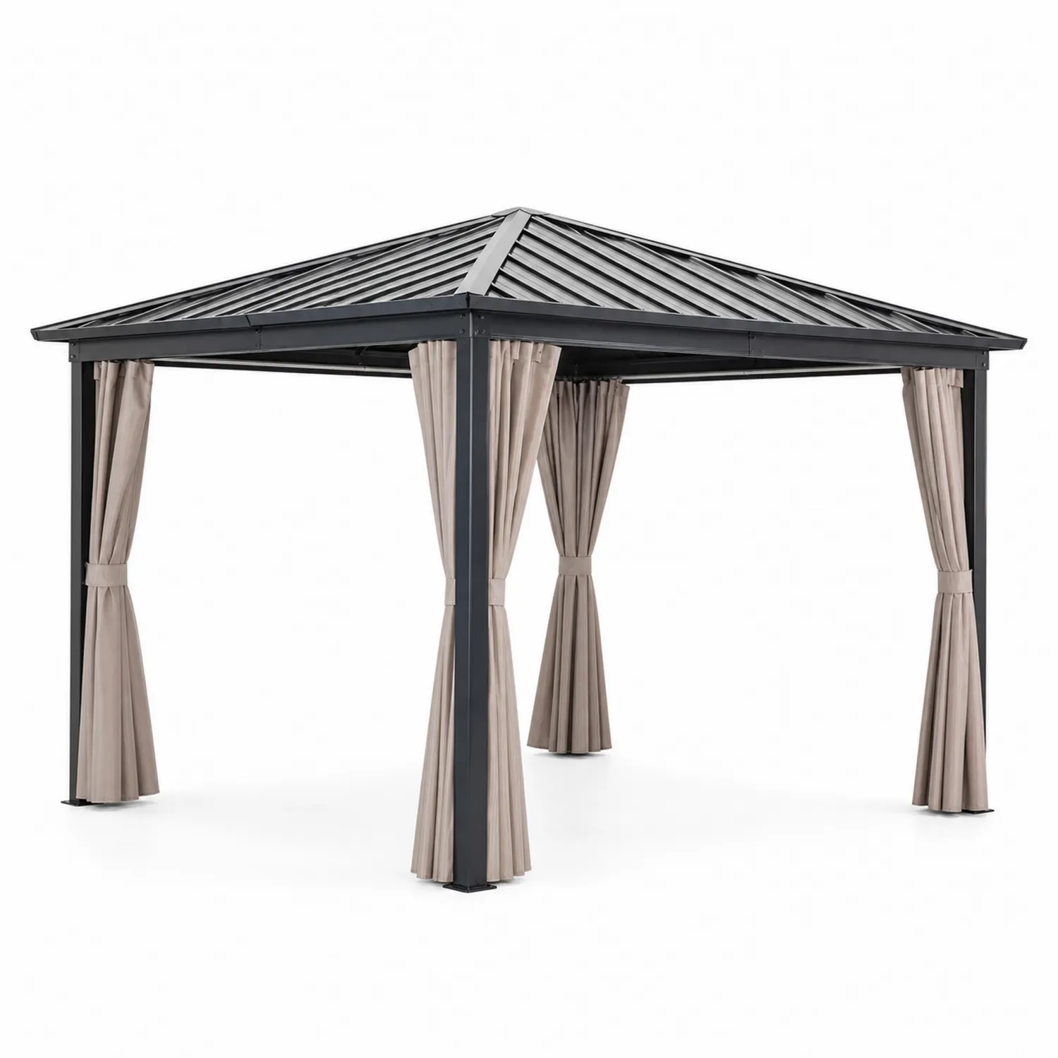 Pawilon Ogrodowy Aluminiowy z Stalowym Dachem i Beżowymi Zasłonami 300x400 cm-ardessaliving