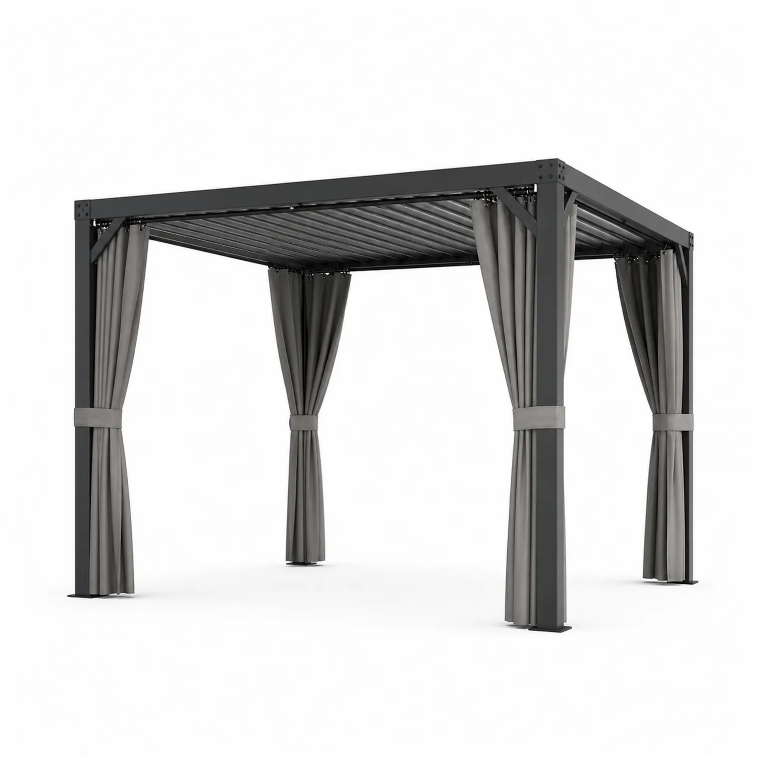 Altana metalowa z aluminiowym stelażem i zasłonami, 400x300 cm, Szary-ardessaliving
