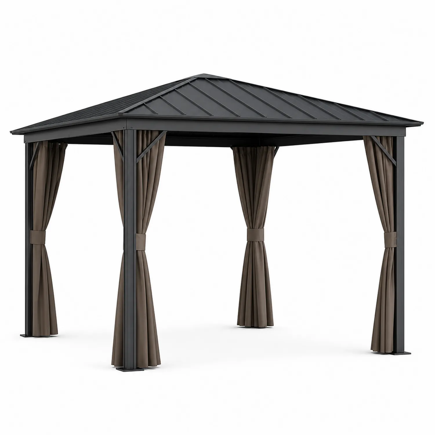 Altana ogrodowa stalowa z dachem aluminiowym i zasłonami 400x300 cm Antracyt-ardessaliving