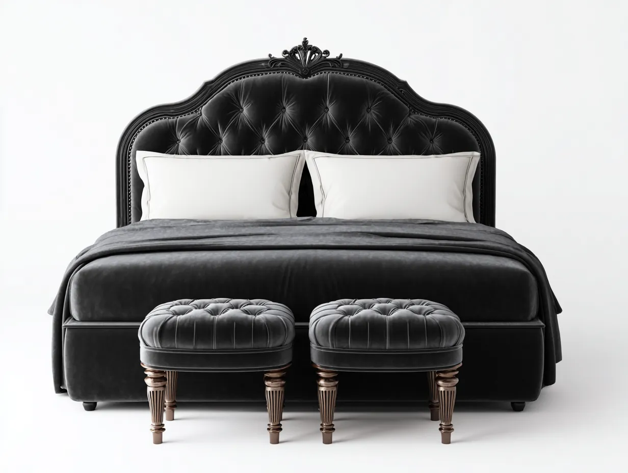 Letto matrimoniale - tessuto-legno-metallo - 221x188x132 cm - nero - stile classico-Sofamylab