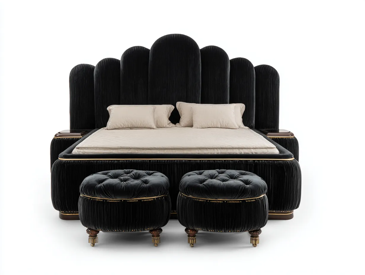 Letto matrimoniale - tessuto-legno-metallo - 223x193x137 cm - nero - stile classico-Sofamylab