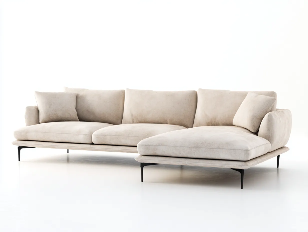 Divano angolare - tessuto lino-metallo - 262x176x78 cm - beige naturale - stile moderno-Sofamylab