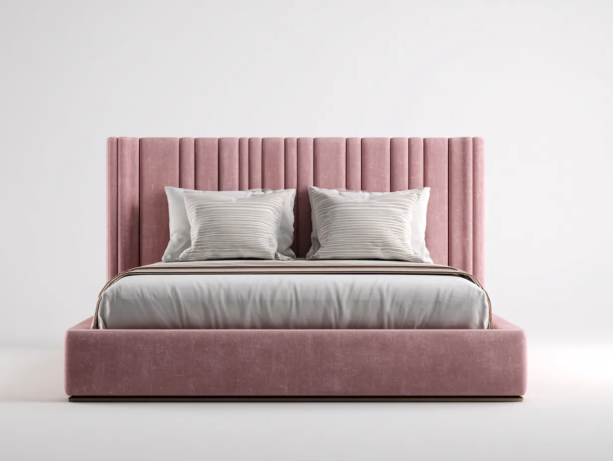Letto matrimoniale - tessuto-legno - 212x178x115 cm - rosa - stile moderno-Sofamylab