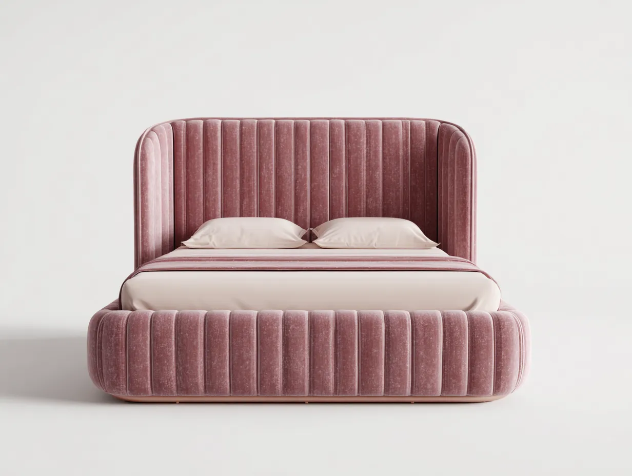 Letto matrimoniale - tessuto-legno - 218x182x120 cm - rosa - stile moderno-Sofamylab