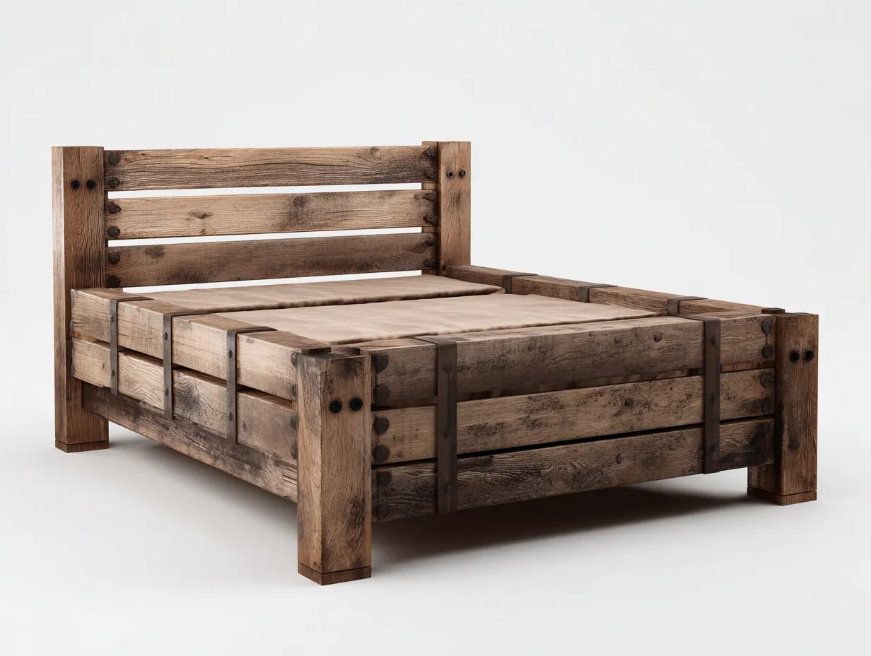 Letto matrimoniale - legno-metallo - 209x174x104 cm - marrone - stile rustico-Sofamylab