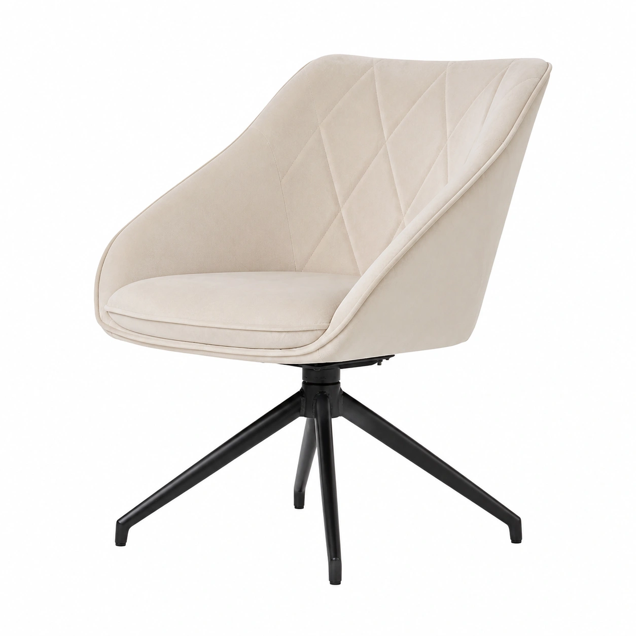 Moderner Polsterstuhl mit Drehfunktion und Armlehnen, Beige, ergonomisches Design, gesteppte Rueckenlehne-orderrenoza 