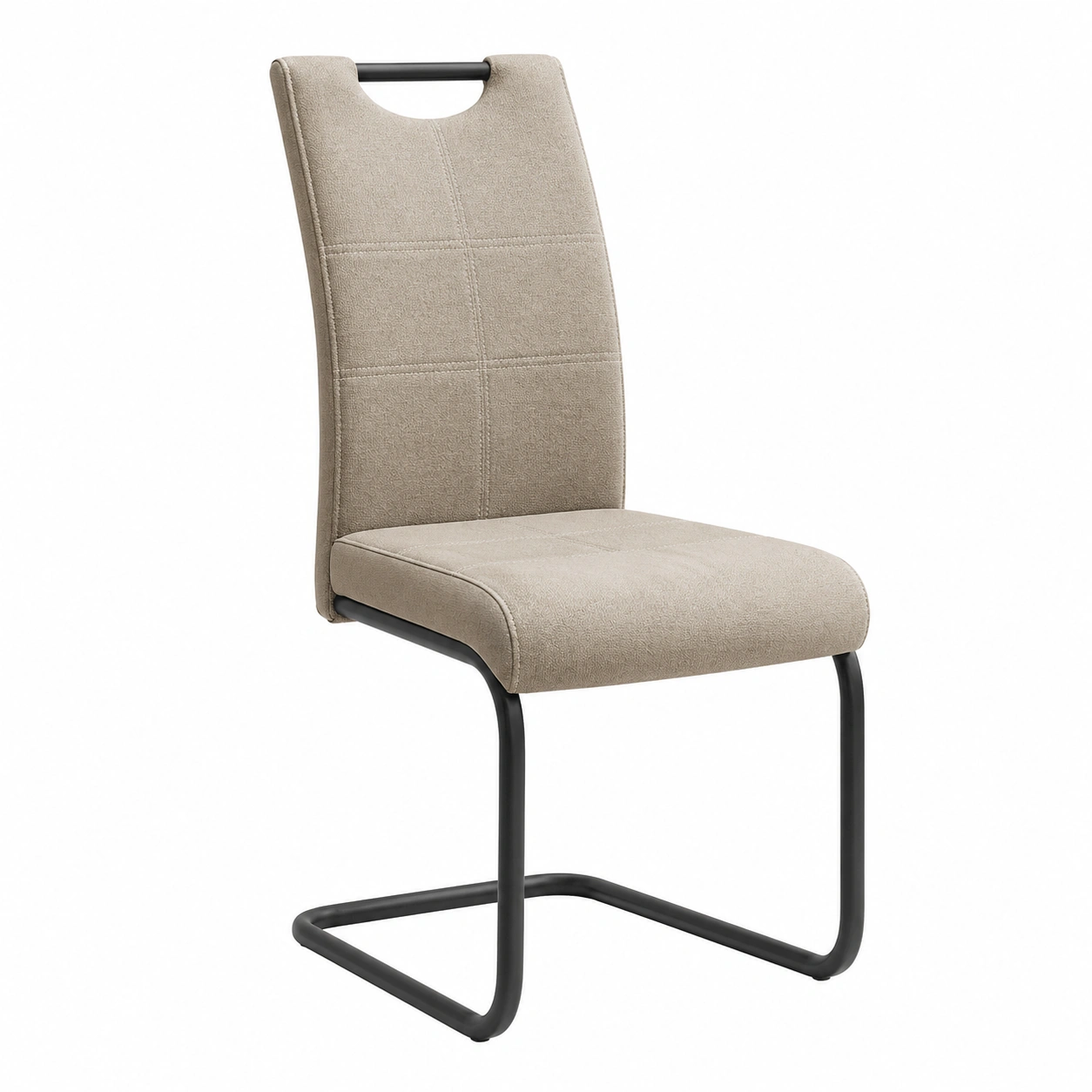 Moderner Schwingstuhl in Beige Stoffoptik mit Metallgestell und Griffausschnitt-orderrenoza 