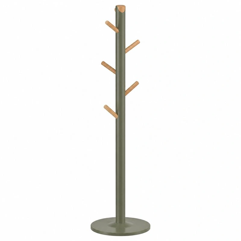 Moderner Garderobenstaender aus Metall und Holz in Gruen Natur Stil-orderrenoza 