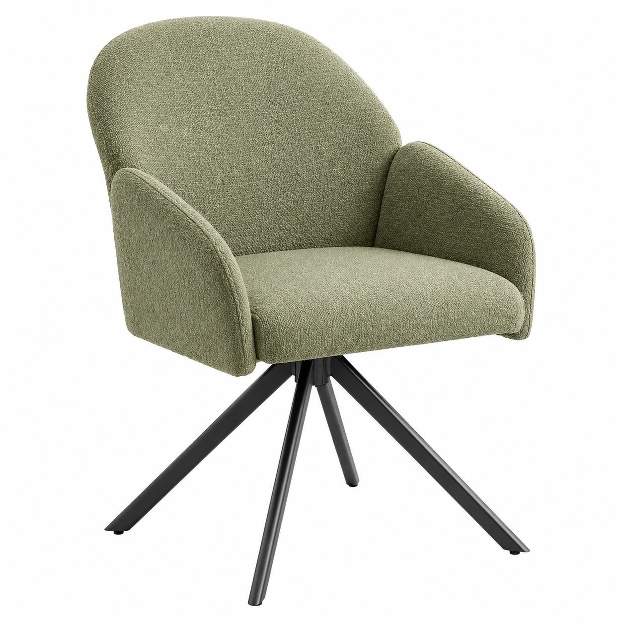 Moderner Drehstuhl mit Armlehnen Stoff gruen gepolstert ergonomisch 4 Fuss Metallgestell Esszimmerstuhl komfortabel B/H/T ca 57x84x61 cm-orderrenoza 