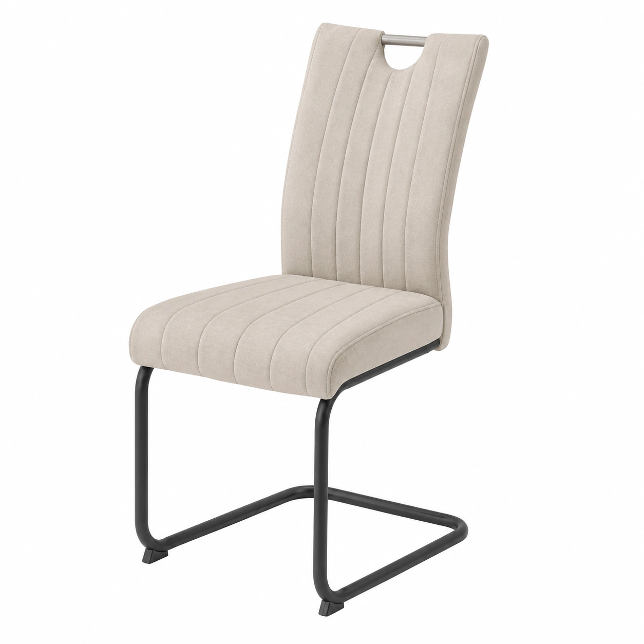 Moderner Schwingstuhl gepolstert Kunstlederoptik Beige Freischwinger Metallgestell schwarz 63 cm-cartpavo