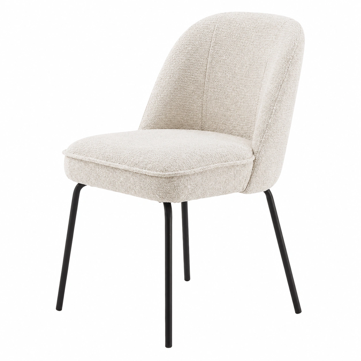Moderner Polsterstuhl mit abgerundeter Rueckenlehne und weicher Sitzpolsterung in Cremebeige, Esszimmerstuhl im skandinavischen Stil mit Metallbeinen-cartpavo
