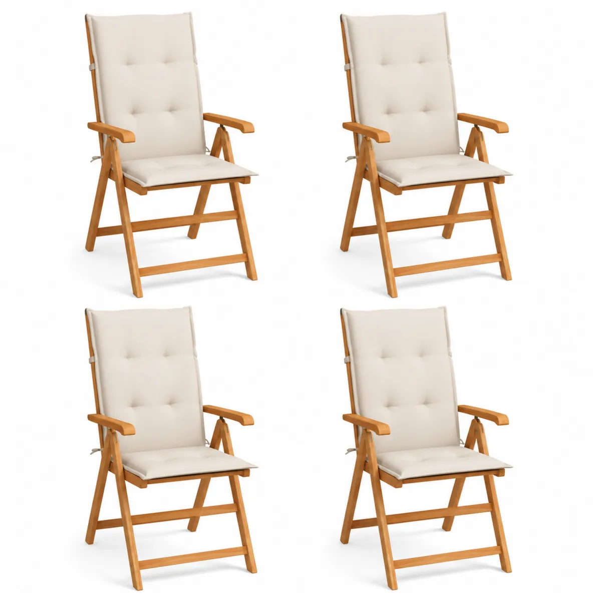 4er Set Klappbare Gartenstühle mit Kissen Akazienholz Beige