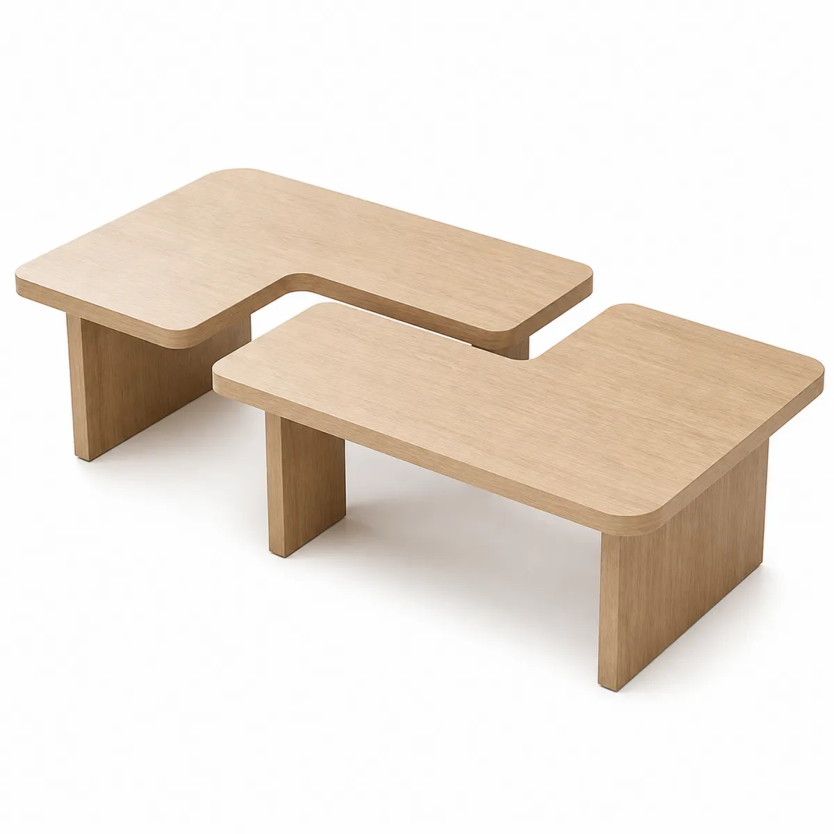 Set aus zwei L-förmigen Couchtischen aus Eichenholz