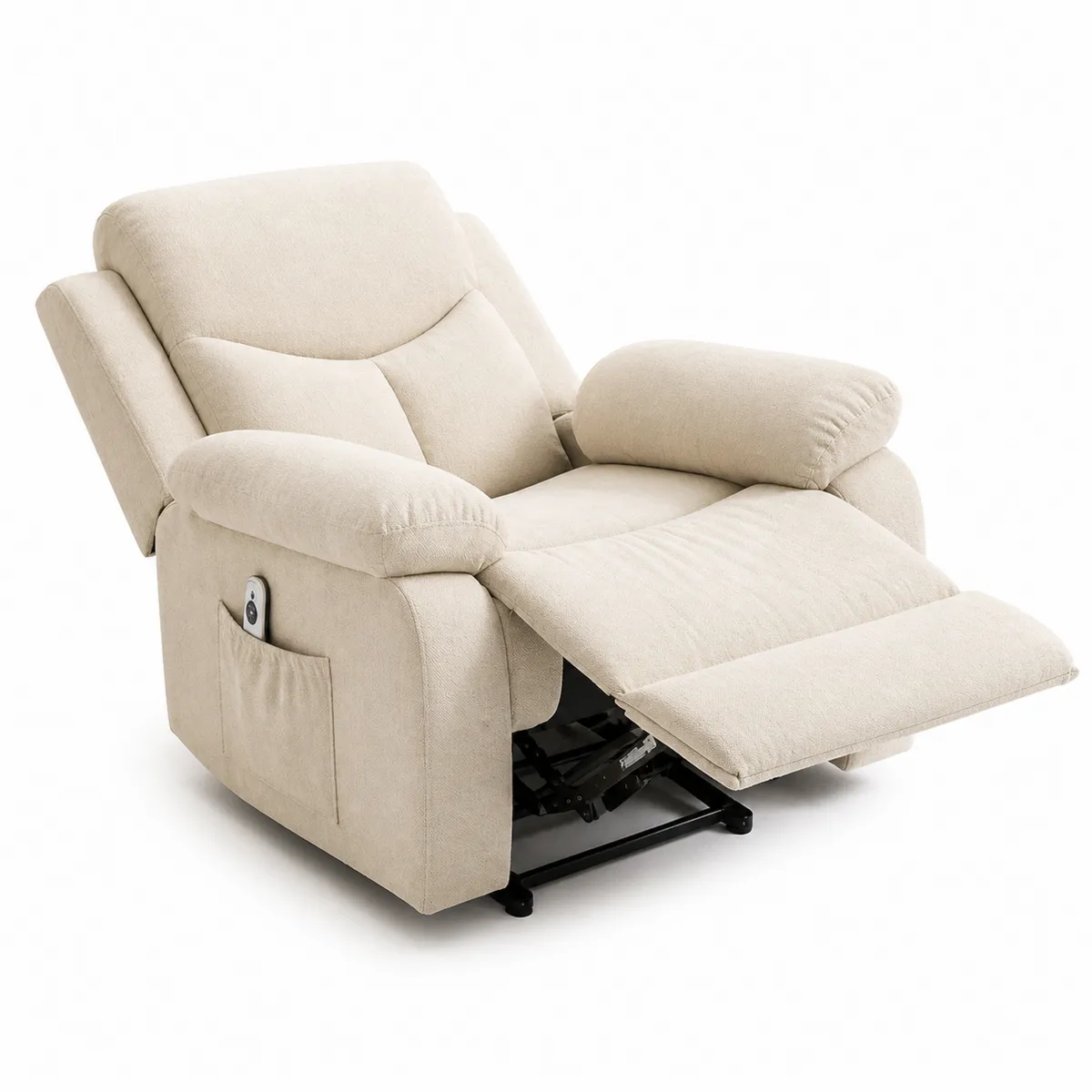 Elektrisch Verstellbarer Liegesessel aus Stoff, Beige, 90x95x100cm