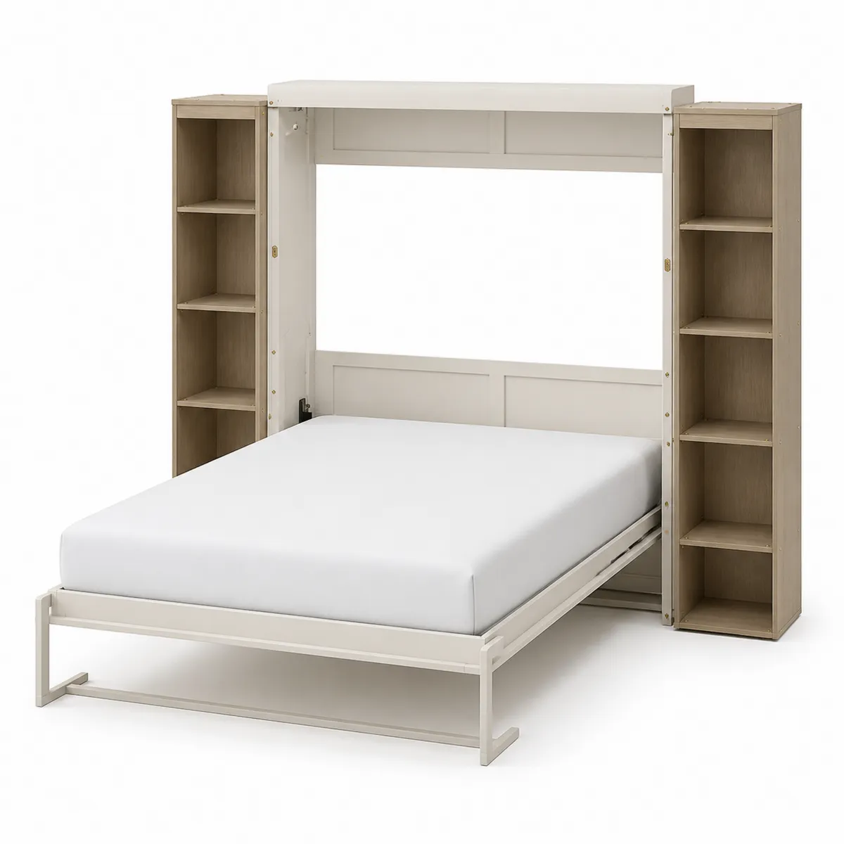 Metall-Klappbett mit MDF-Regalen 200x140 cm Weiß