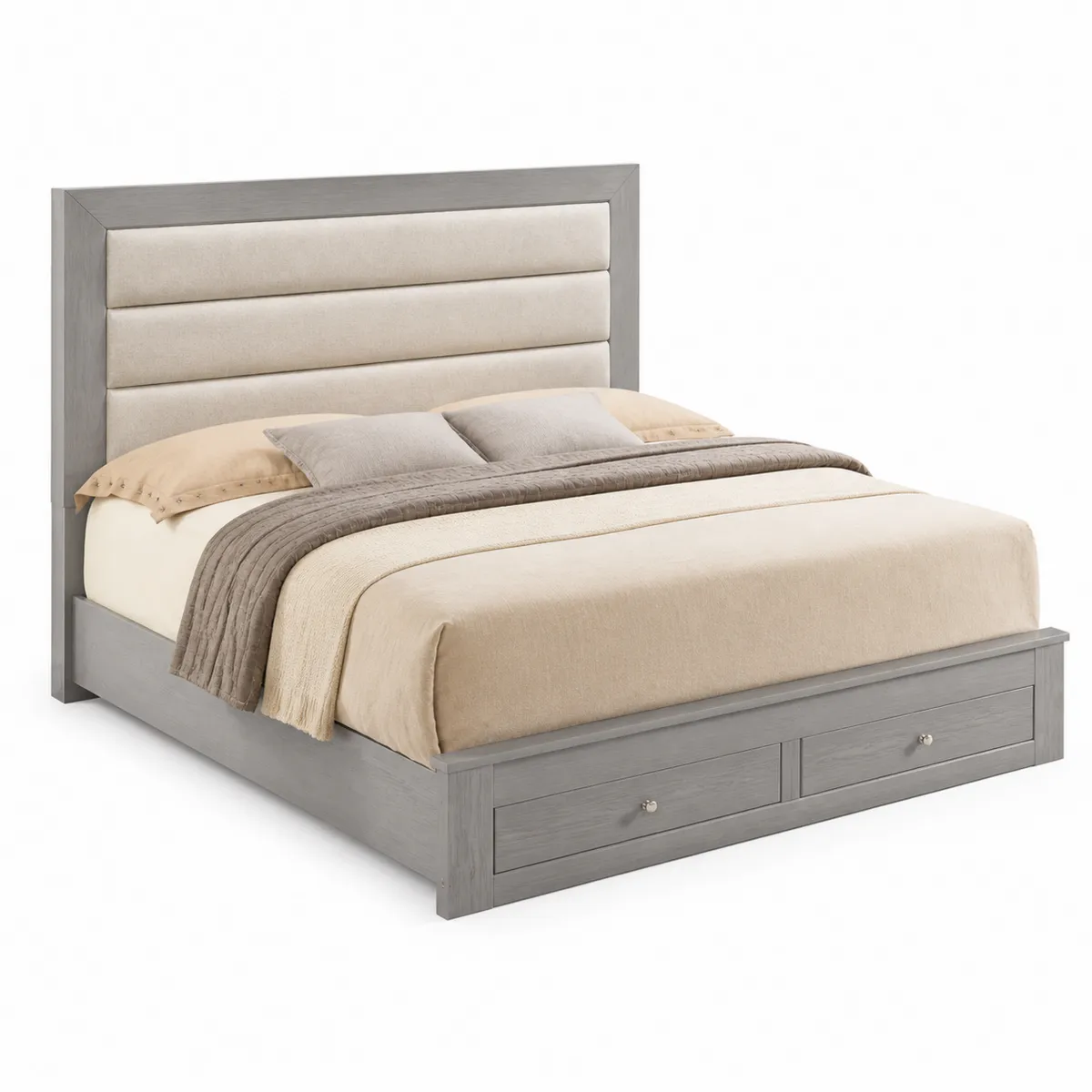 Holzbett mit Stauraum Grau Beige