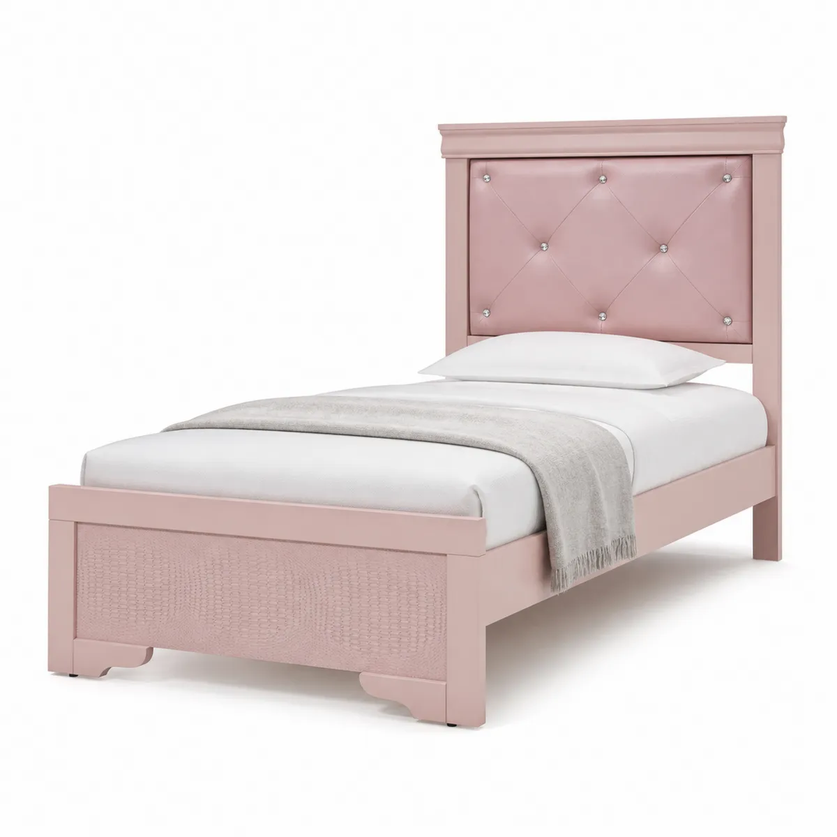 Einzelbett mit Kopfteil aus Kunstleder 90x200 cm Rosa