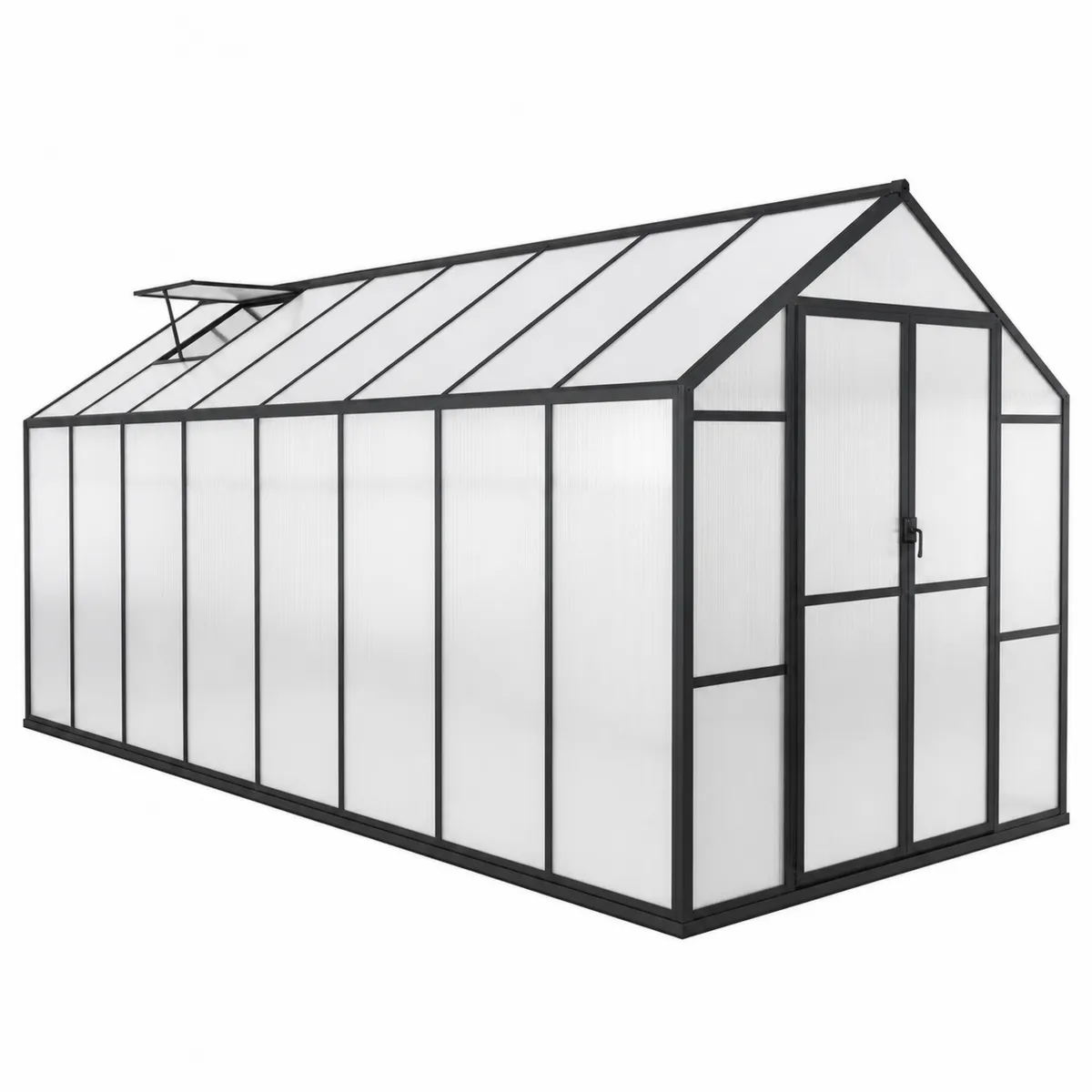Gewächshaus Aluminium Polycarbonat 430x250x195cm Schwarz