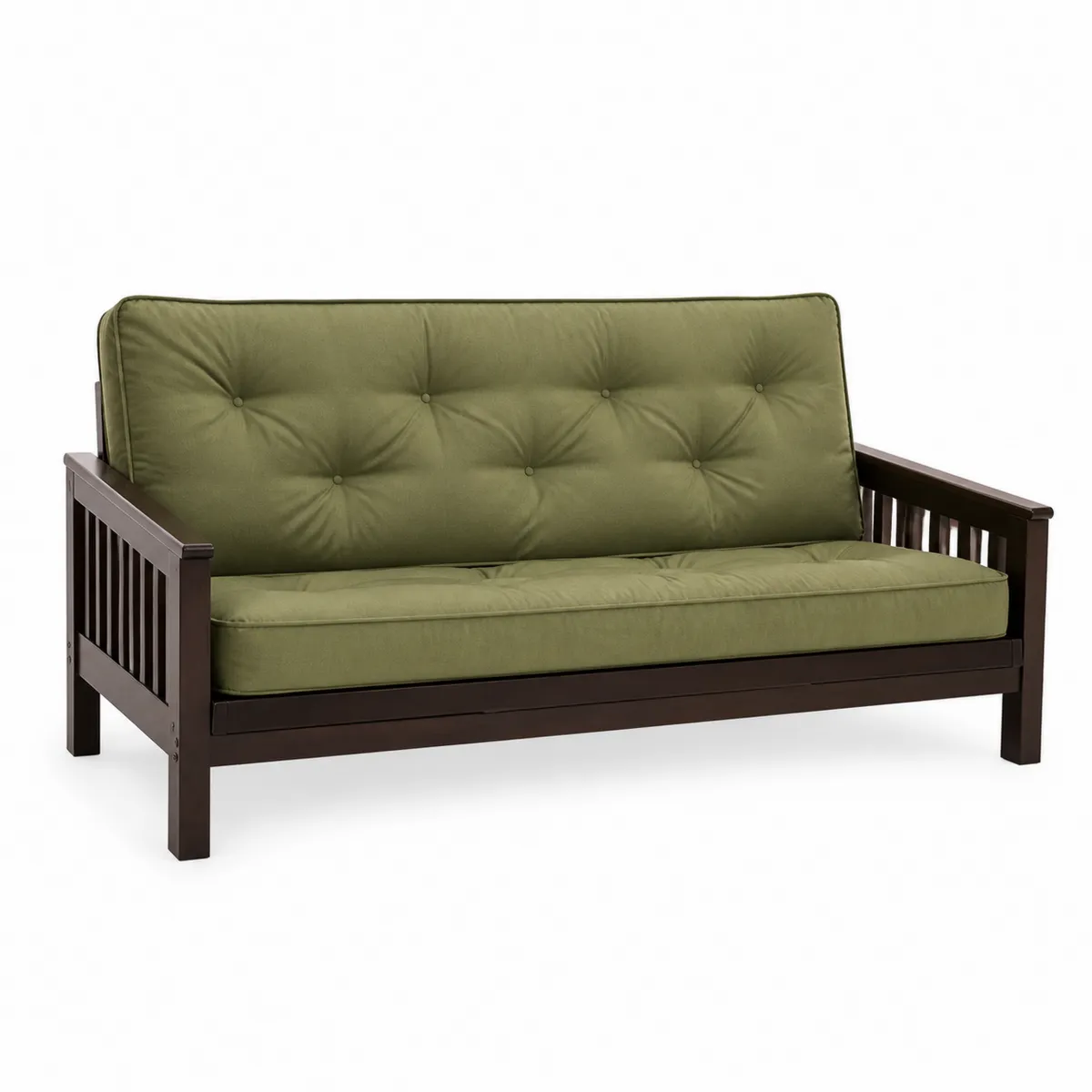 Holzsofa mit grünem Polyesterbezug