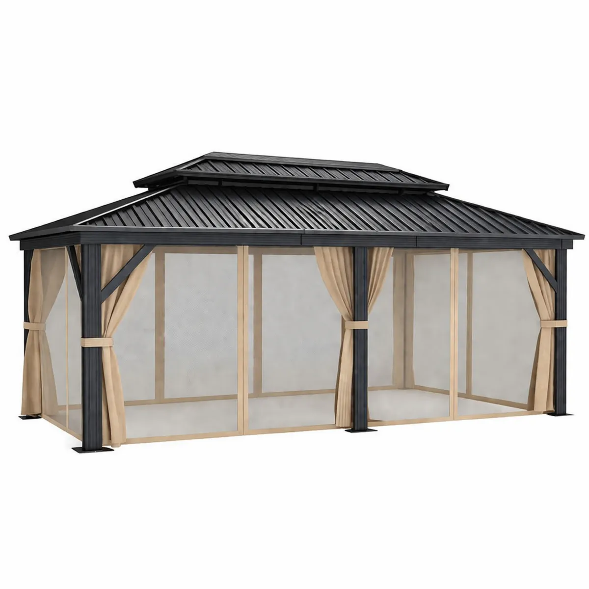 Aluminium Pavillon 350 x 300 cm Schwarz/Beige