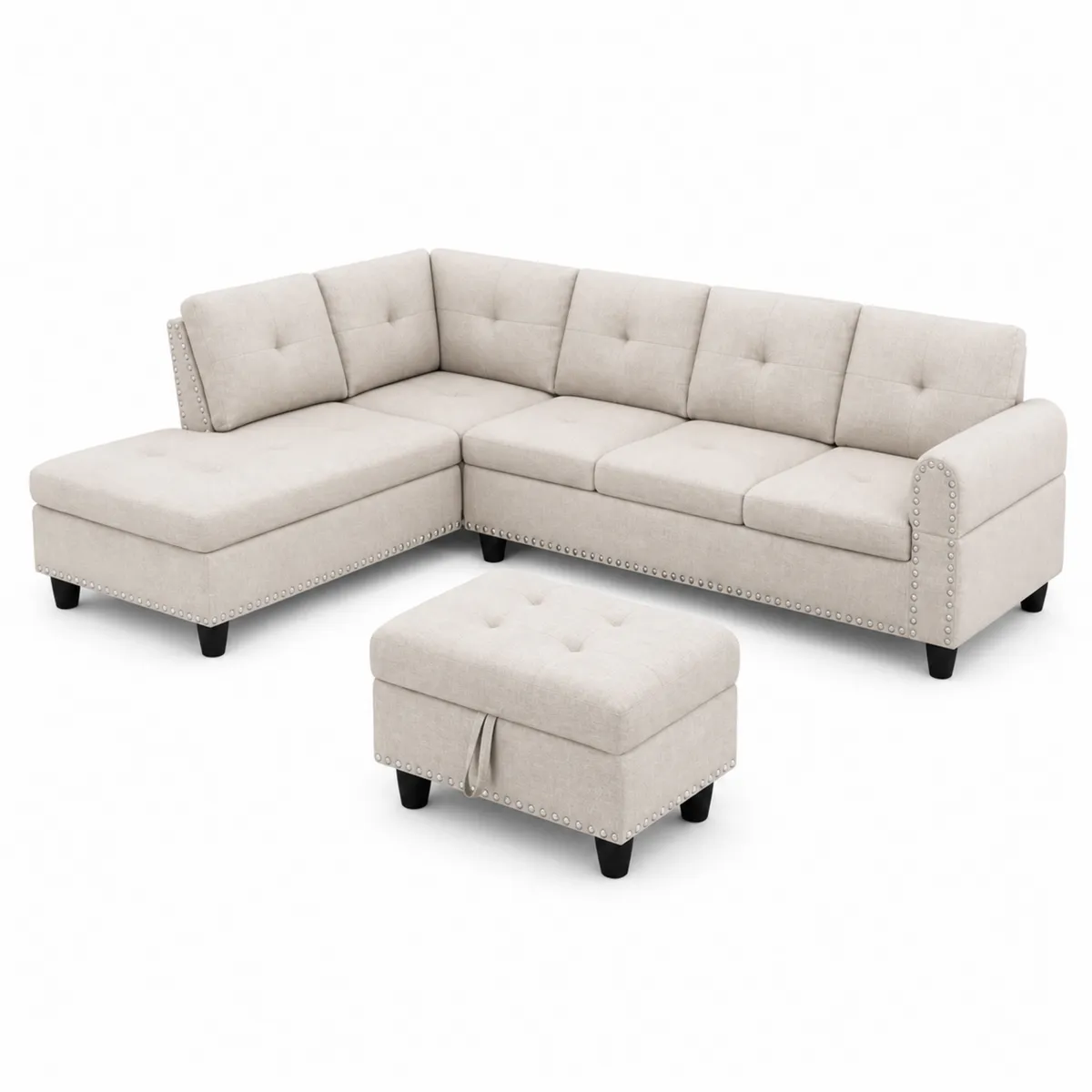 Ecksofa mit Hocker Leinen Beige