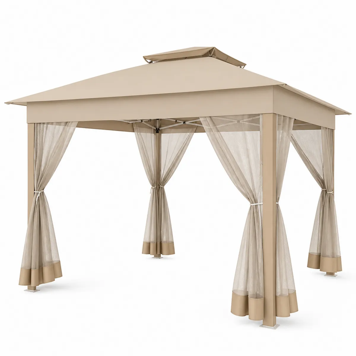 Pavillon Garten 3x4m Rechteckig Beige Stahl Polyester