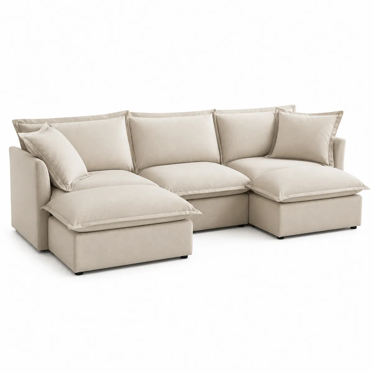 Ecksofa mit Ottomane Beige Mikrofaser