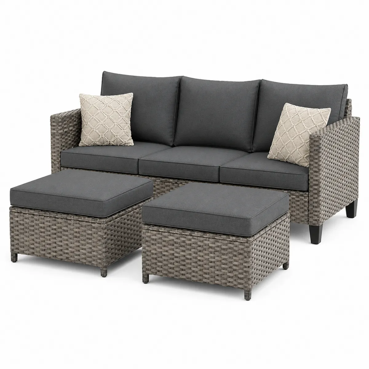 Gartensofa Set 3-Sitzer Rattan Stahl Dunkelgrau