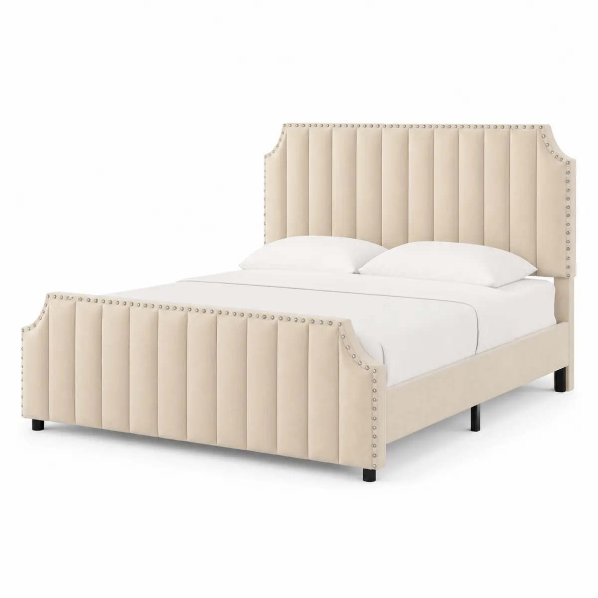 Polsterbett Kingsize Holzrahmen Samt Beige 200x200 cm