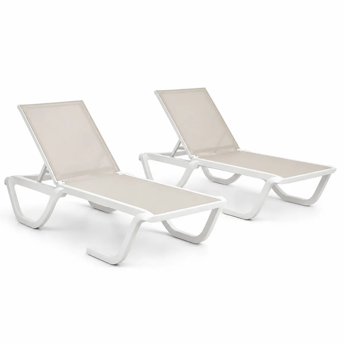 2er Set Gartenliegen Aluminium Weiß Beige Textilgewebe