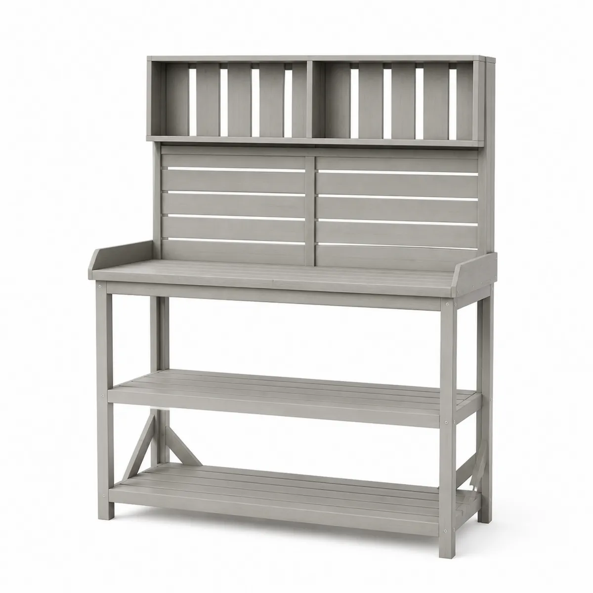 Holztisch Grau mit Regal 120x50x150 cm