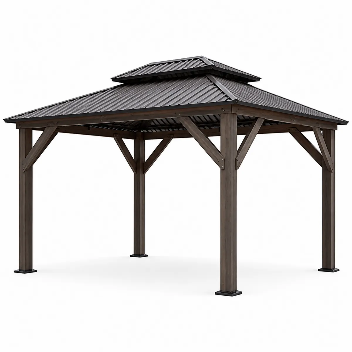Holzpavillon mit Stahldach 350x350x305 cm Braun