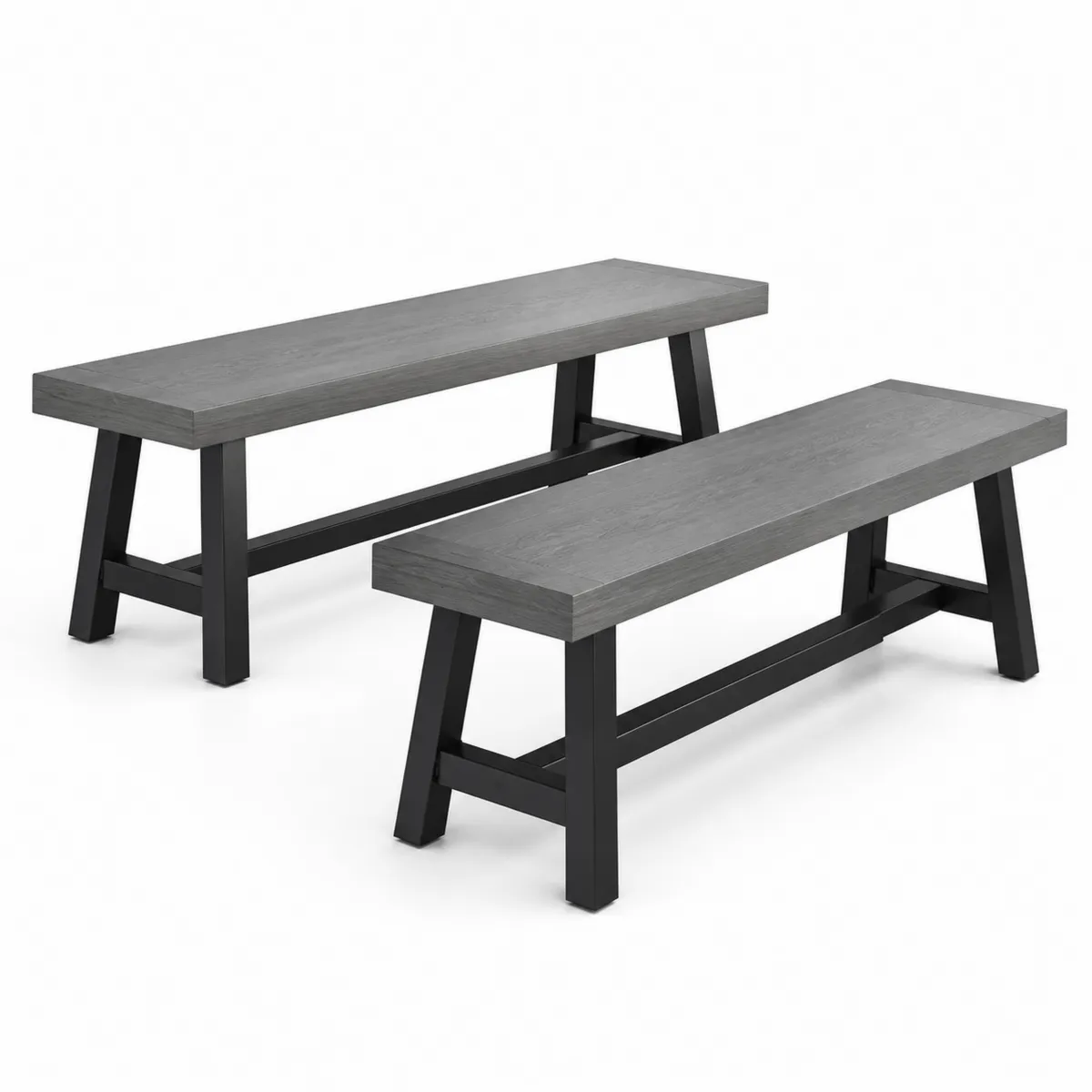 Holz-Metall Gartenbank Set Grau/Schwarz 120cm