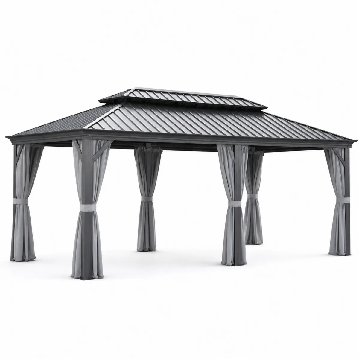 Aluminium Pavillon 4x3m Grau mit Stahl Dach und Vorhängen