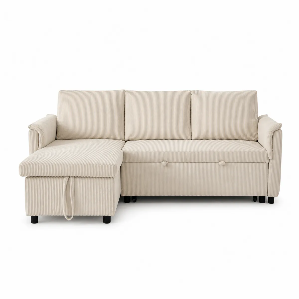 Ecksofa mit Schlaffunktion Beige Cordstoff