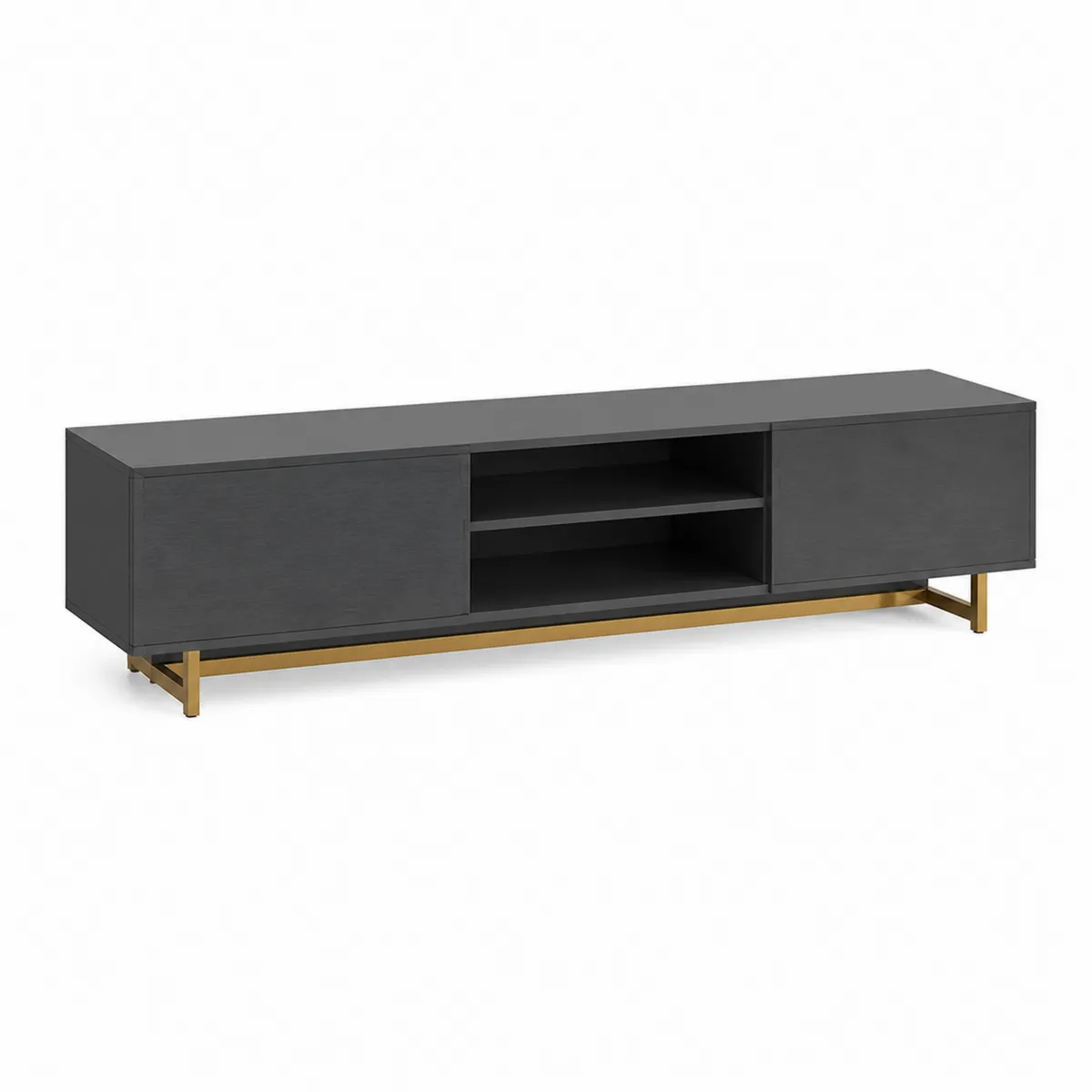 TV-Schrank Holzfurnier Schwarz mit Metallgestell Gold 150x40x45 cm
