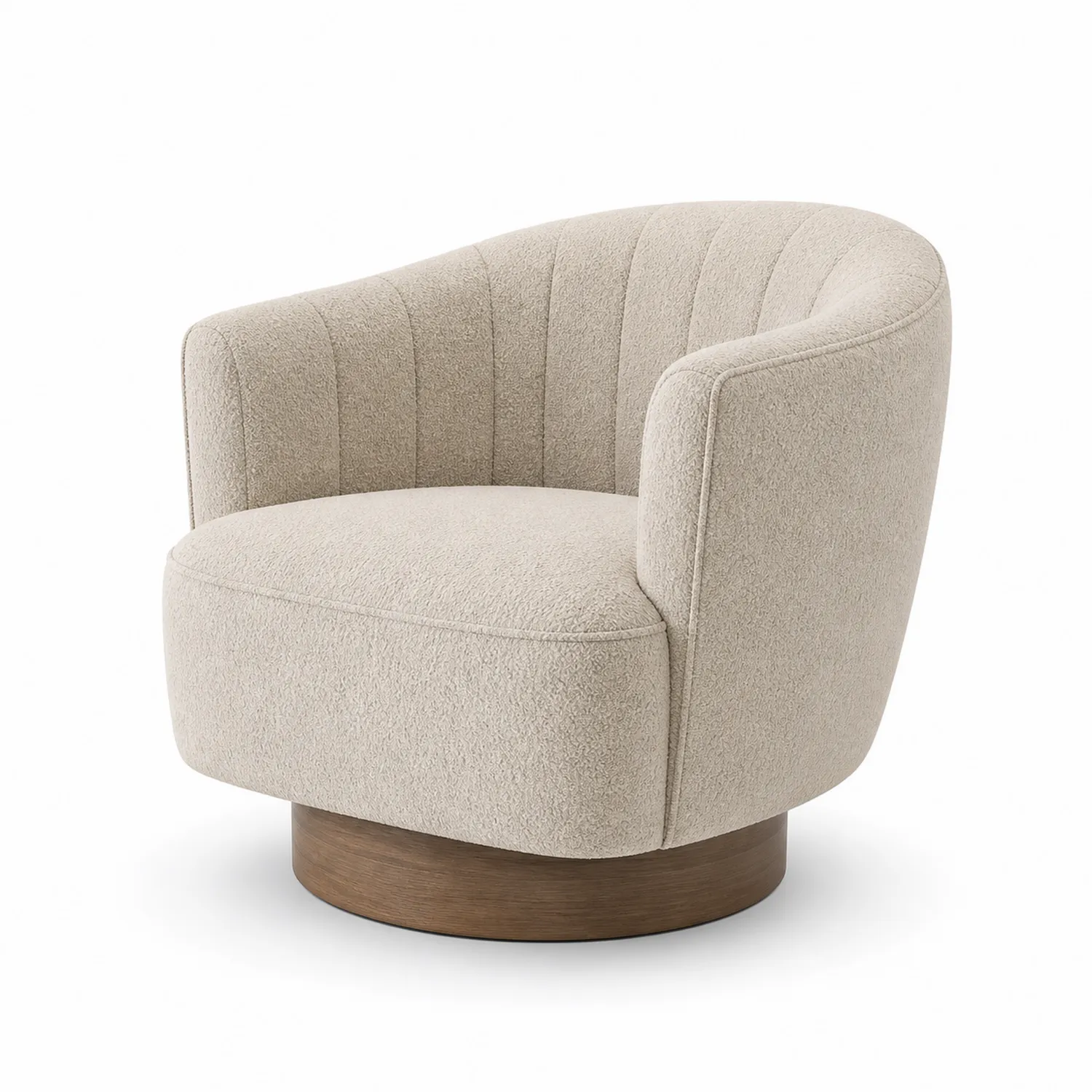 Runder Polstersessel aus Polyester mit Holzsockel, Beige
