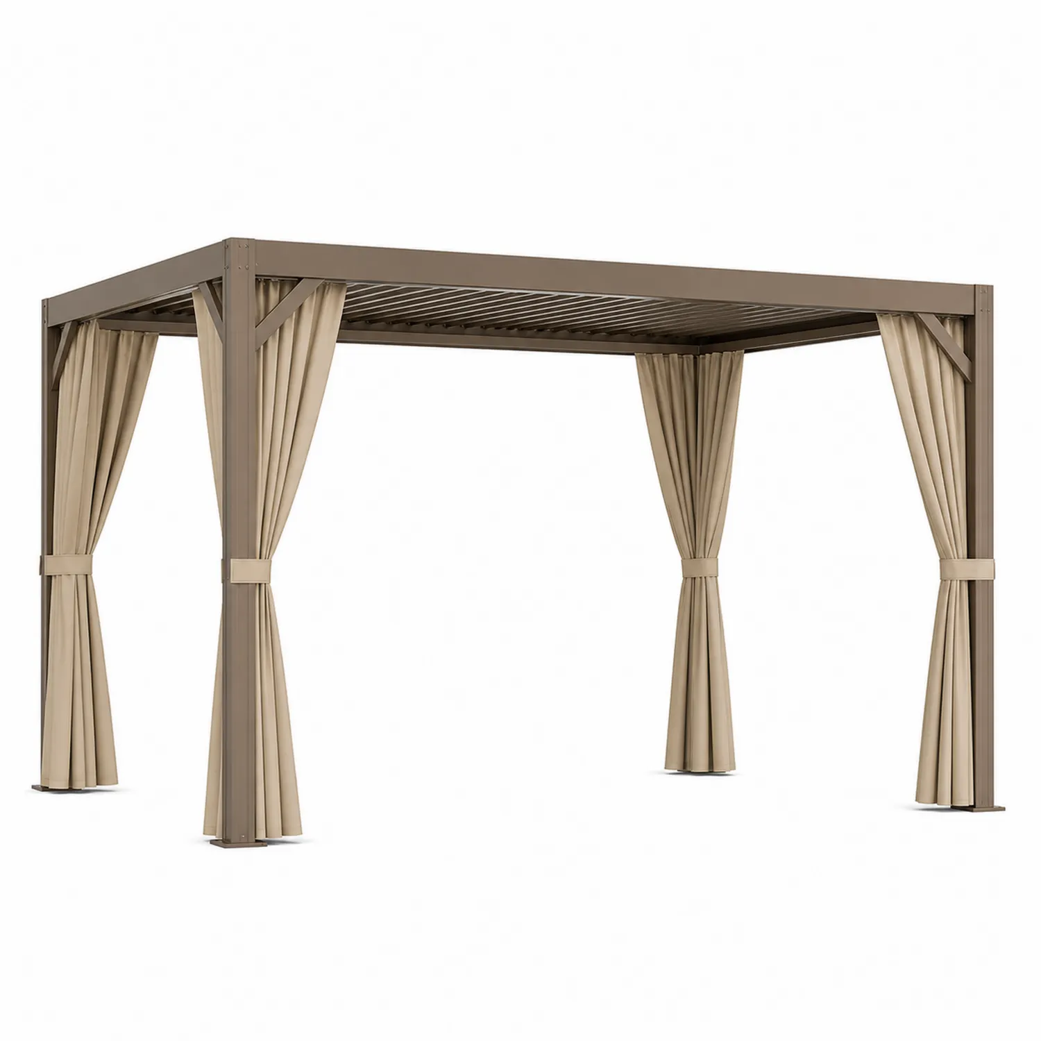 Metall Gartenpavillon 3x4m mit Polyester Vorhängen Beige