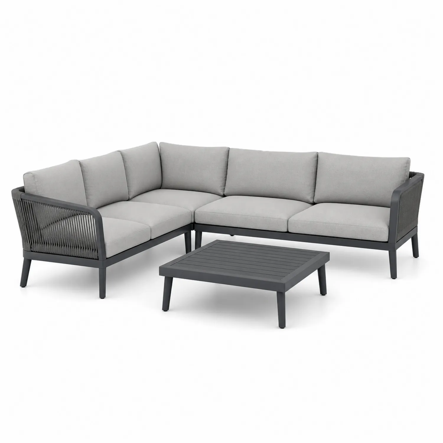 Ecksofa-Set mit Tisch aus Aluminium in Hellgrau