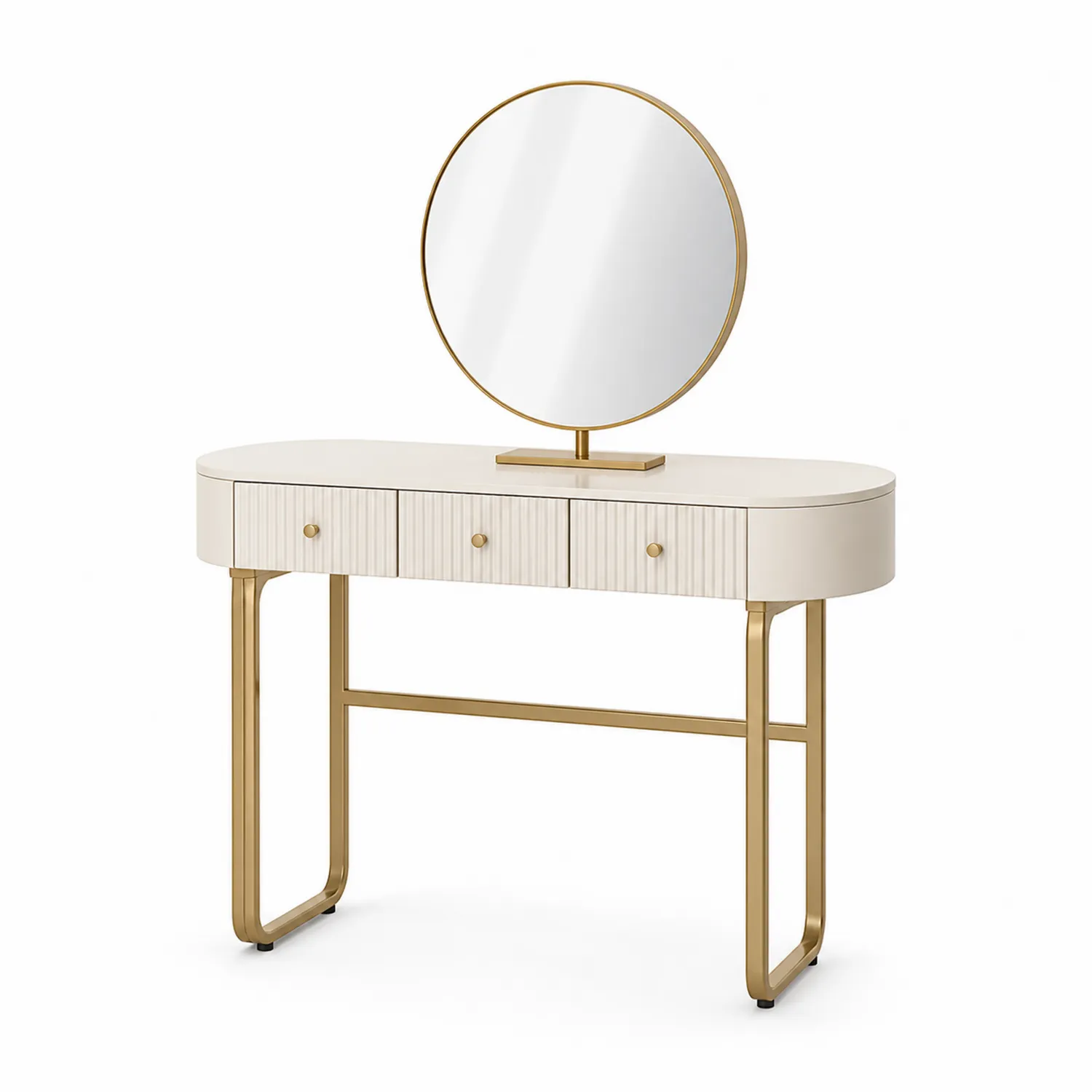 Schminktisch mit Spiegel und Metallrahmen Creme/Gold