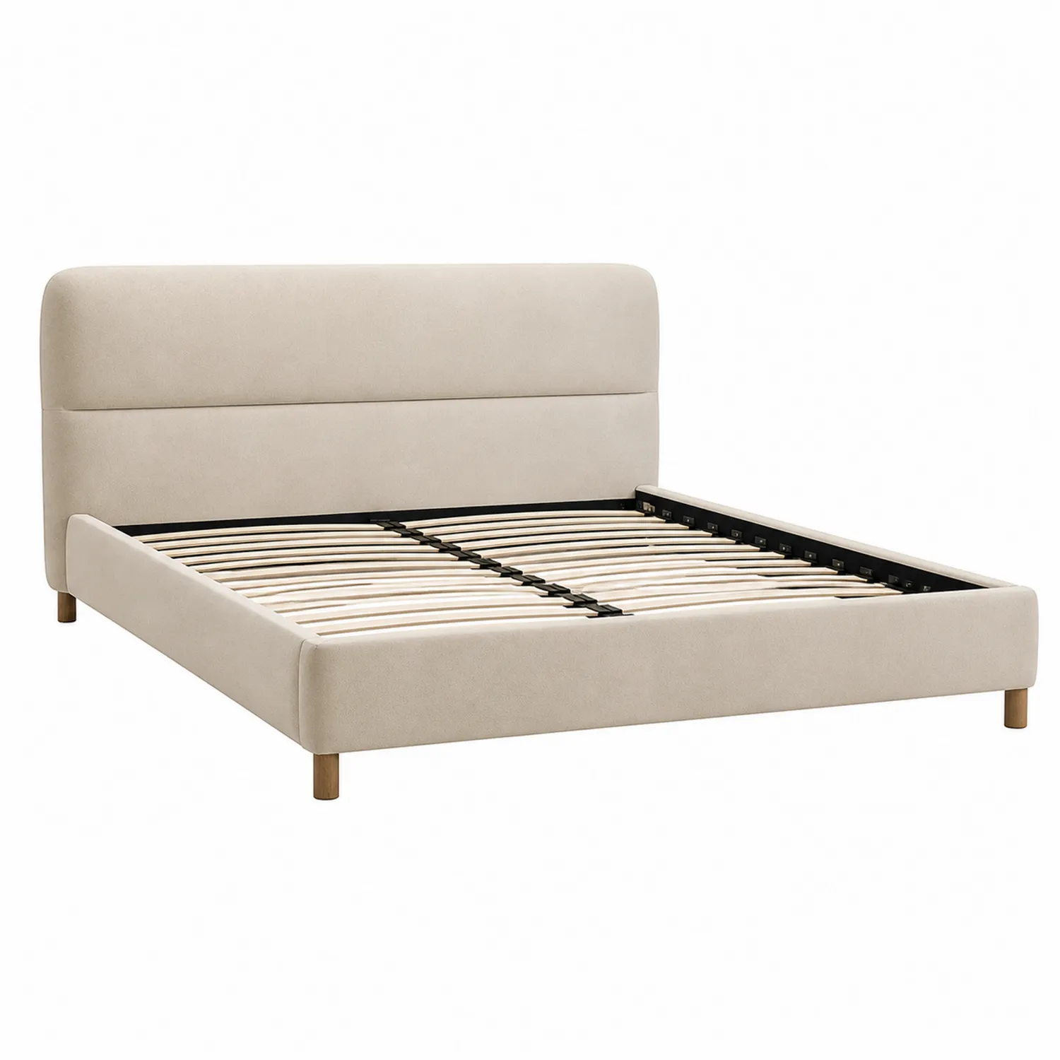 Doppelbett Beige Baumwollstoff 200x160 cm mit gepolstertem Kopfteil